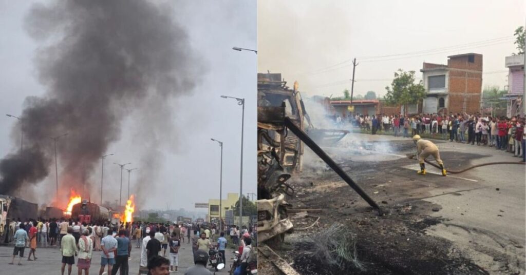 गिरिडीह में भीषण हादसा: कुलगो टोल प्लाजा पर ट्रकों की टक्कर से लगी आग, चालक-खलासी जिंदा जले