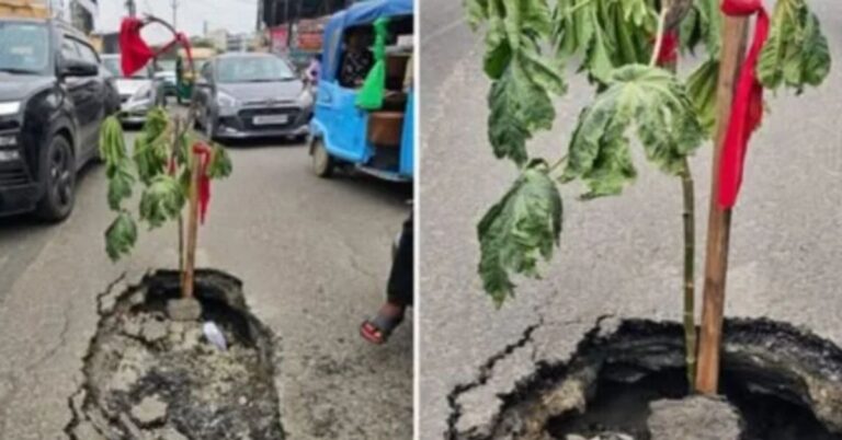 रांची एयरपोर्ट रोड पर पाइपलाइन कार्य बना खतरा, सड़क के बीच बने गड्ढे में दो वाहन गिरे, स्थानीय लोगों ने खुद किया सुरक्षा इंतजाम